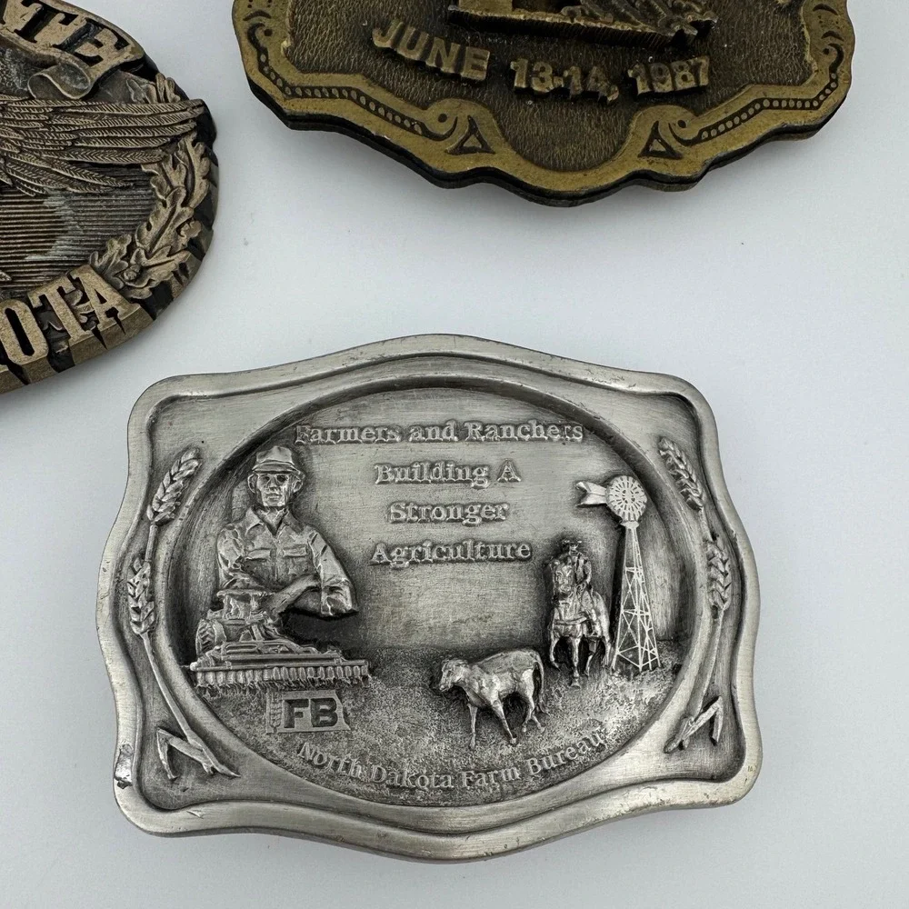 Vintage North Dakota Belt‎ Buckle 3PC Lot